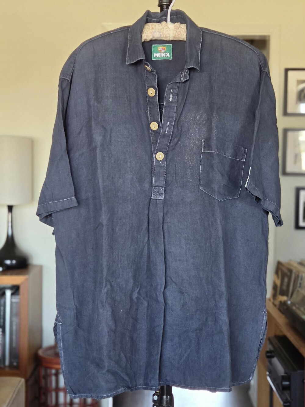 Meindl Men's Dark Blue Linen Pullover Polo